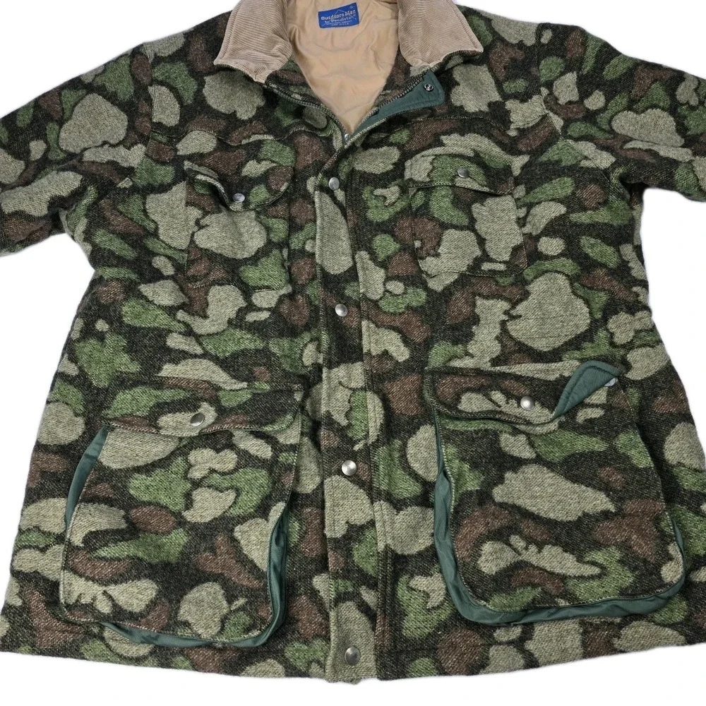 Outdoors Man By Pendleton Camo Field Jacket Mens XL 100% Wool‎ Game Pouch 3M VTG